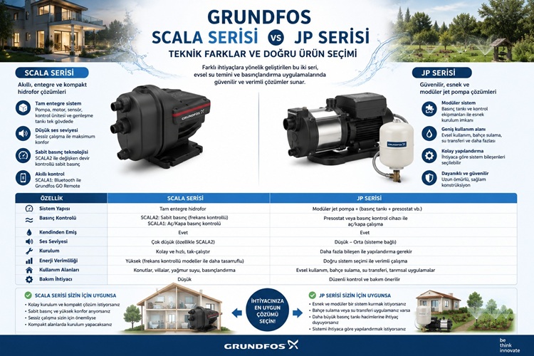Grundfos SCALA Serisi ve Grundfos JP Serisi Arasındaki Teknik Farklar