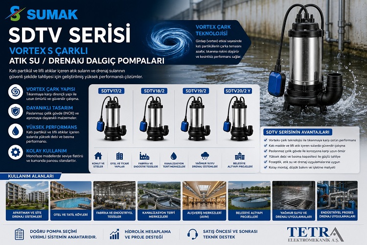 Sumak SDTV 40/3, SDTV 50/3 ve SDTV 75/3 Vorteks Çarklı Atık Su Dalgıç Pompaları Karşılaştırması
