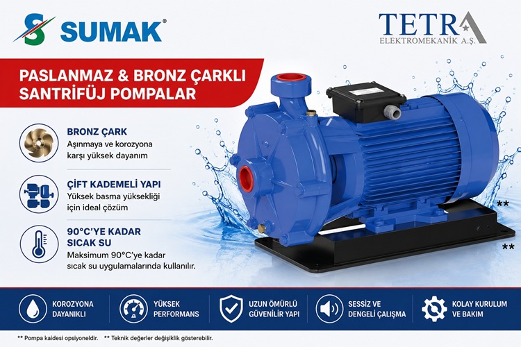 SUMAK SMKT550-B ve SMKT750-B Bronz Çarklı Çift Kademeli Santrifüj Pompalar