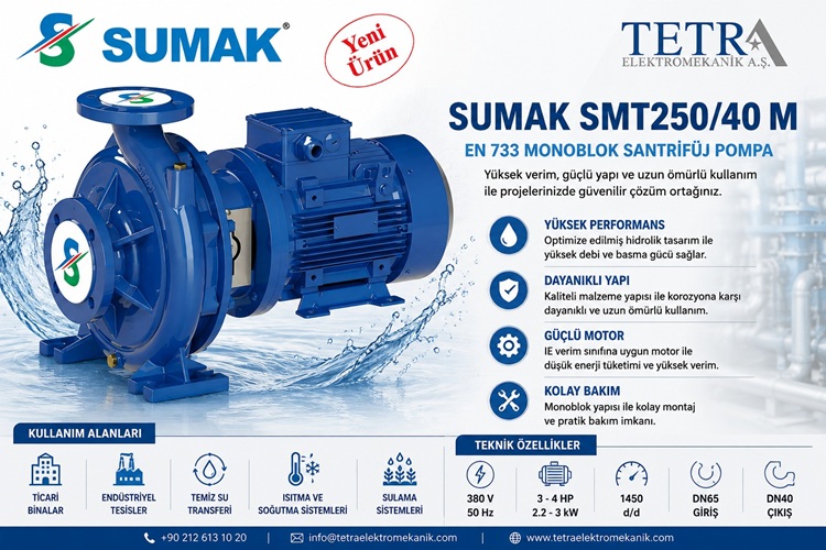SUMAK SMT250/40 M EN 733 Monoblok Santrifüj Pompa | 3-4 HP