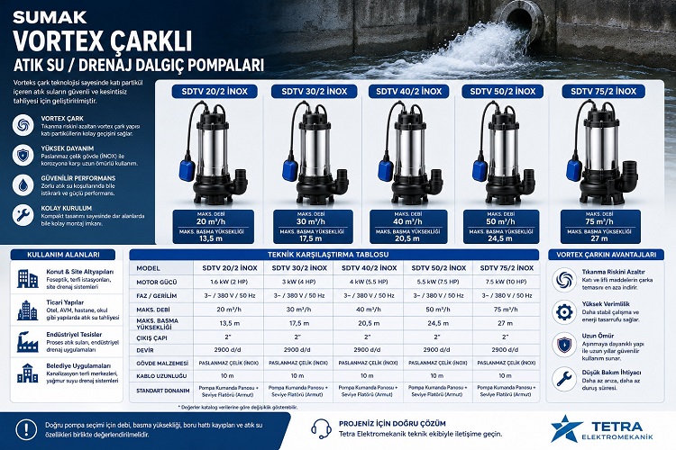 Sumak Vorteks Çarklı Atık Su ve Drenaj Dalgıç Pompaları Karşılaştırması: Hangi Model Hangi Uygulama İçin Tercih Edilmeli?
