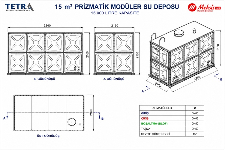 15 m³ Meksis Modüler Su Deposu 