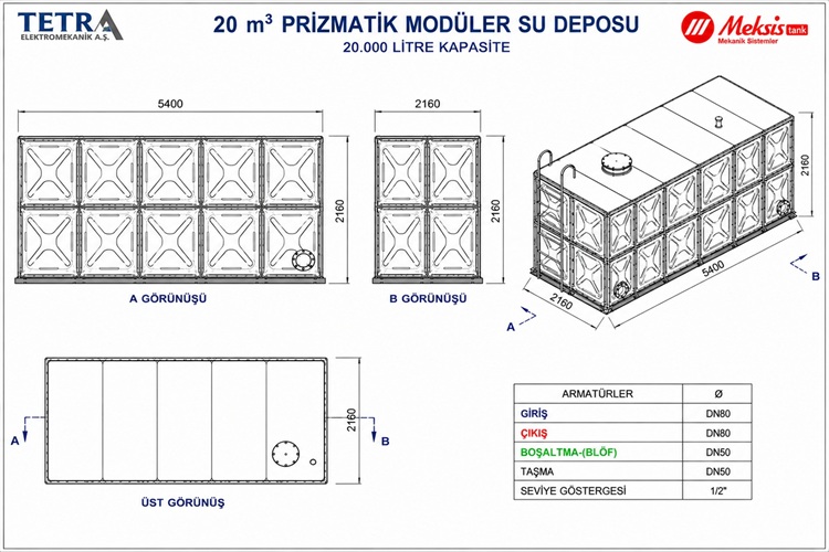 20 m³ Meksis Modüler Su Deposu