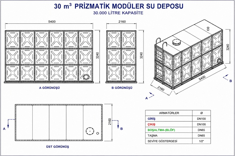 30 m³ Meksis Modüler Su Deposu