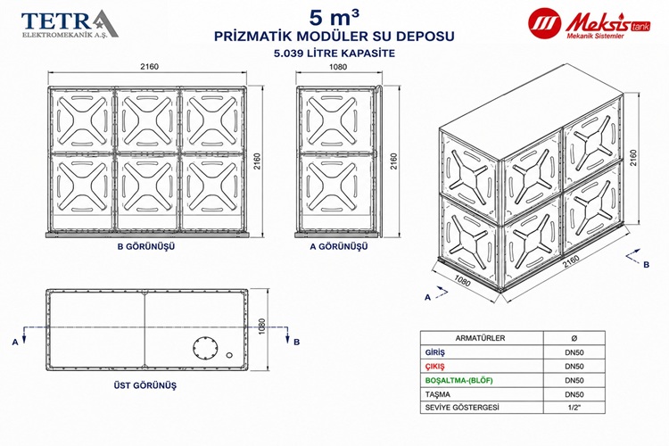 5 m³ Meksis Modüler Su Deposu 
