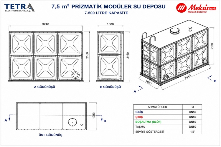 7,5 m³ Meksis Modüler Su Deposu 