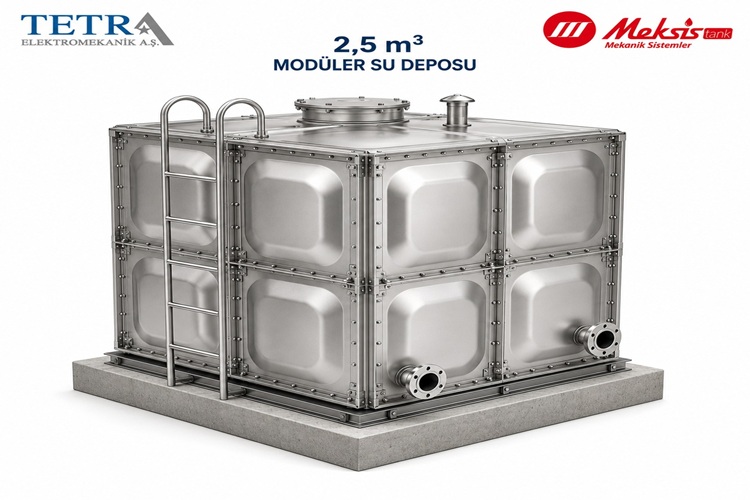2,5 m³ Modüler Su Deposu | 2.500 Litre Paslanmaz, Galvaniz ve GRP Su Deposu 