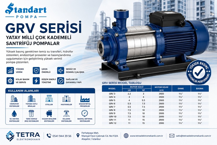 Standart Pompa GRV Serisi Yatay Milli Çok Kademeli Santrifüj Pompalar